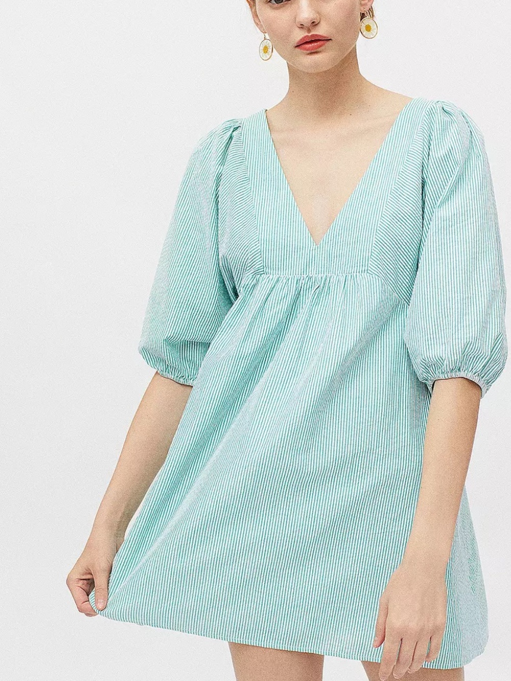Green V-Neck Women’s dress - Lightweight Peplum dress